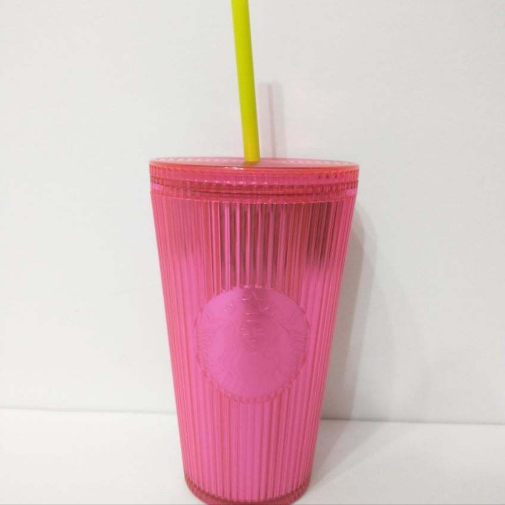 Starbucks Iridescent Magenta Bling Cold Cup With Neon Green Straw 16 Ounce 2023